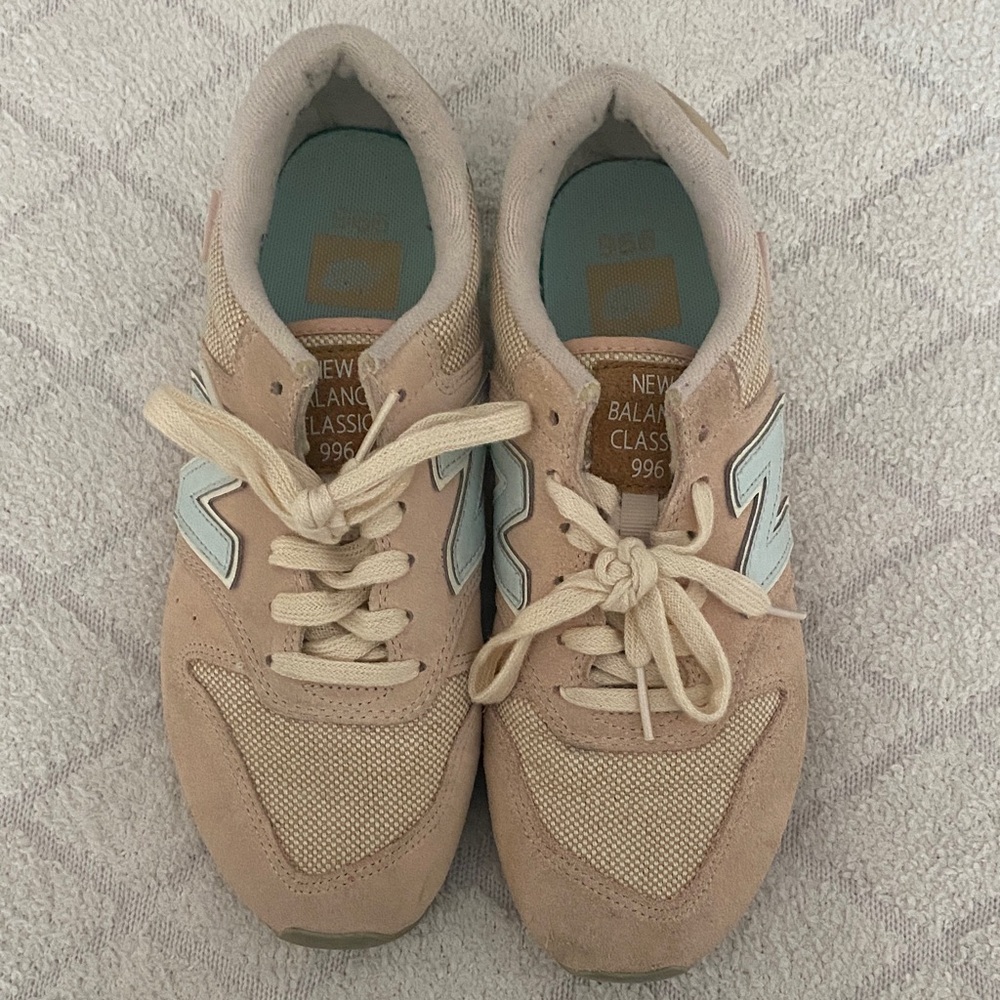 New Balance Beige Plush Pink Suede Sneakers